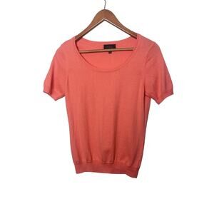 PURE Collection Cashmere Cotton Short Sleeve Knit Top Sz 6 Orange
